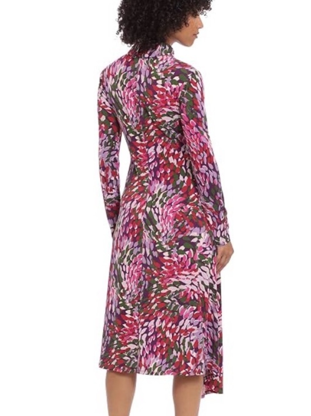 Maggy London Long-Sleeve Red and Pink Printed Midi Dress